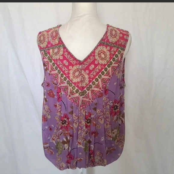 Free People *In Light Purple* Havana Floral Mesh Muscle Tank Top XS V-Neck - Picture 4 of 6